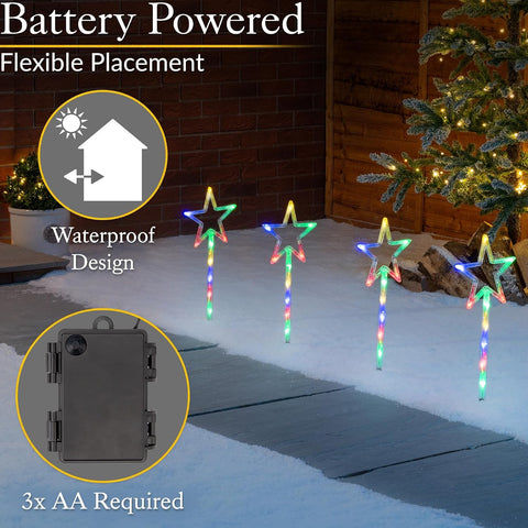 Christow Christmas Star Path Lights, Set of 4, 40 LEDs, Multi-Coloured