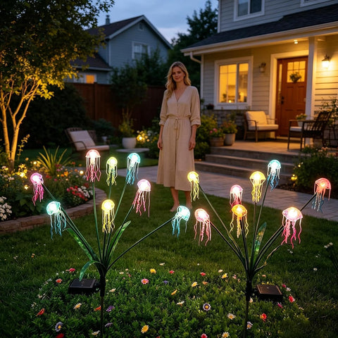 Garden Solar Lights, Jellyfish Design Waterproof Pathway Lighting Outdoor Solar Powered Yard Lights For Patio Fence Deck Porch Backyard Lawn Garden Decoration, Festive Ambient Landscape Lighting