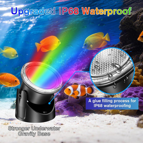 POPOSOAP RGB Underwater Pond Lights 4-in-1 with Timer & Remote – IP68 Waterproof Submersible LED Pond Lights for Gardens, Ponds & Water Features