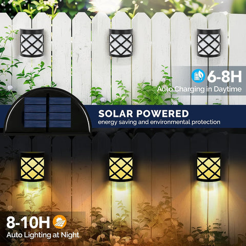 Solpex Solar Fence Lights, 4 Pack Wall Lights Decoration, 6 LED Waterproof for Fence, Deck, Patio, Stairs, Yard, Pathway (Warm White)
