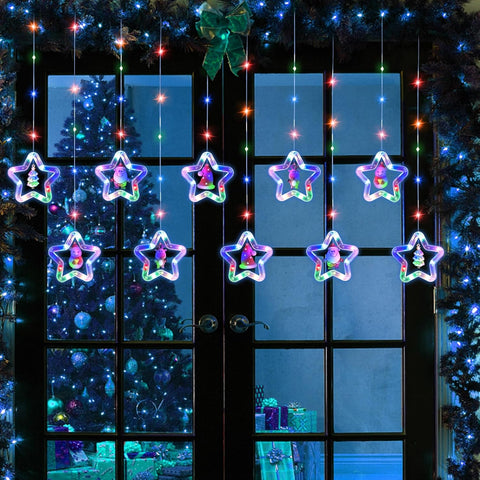 LED Stars Curtain Lights 3.5M×3.5M – Multi-Colored 3D Fairy String Lights with USB & Battery Power