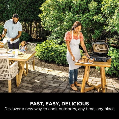 Woodfire Electric BBQ Grill & Smoker – 7-in-1 Outdoor Grill, Air Fryer, Roast, Bake, Dehydrate, Portable, Grey/Black
