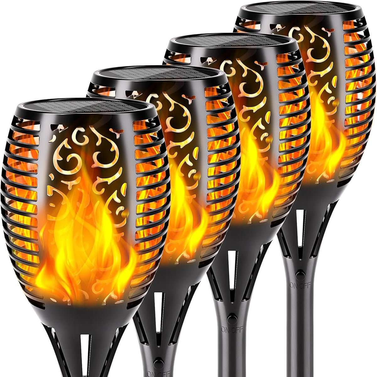 Upgraded Solar Torch Lights 4 Pack, 43" 96 LED Waterproof Outdoor Dancing Flames, Auto On/Off Dusk to Dawn Flickering Landscape Lighting for Pathway Yard Patio Garden Decoration.