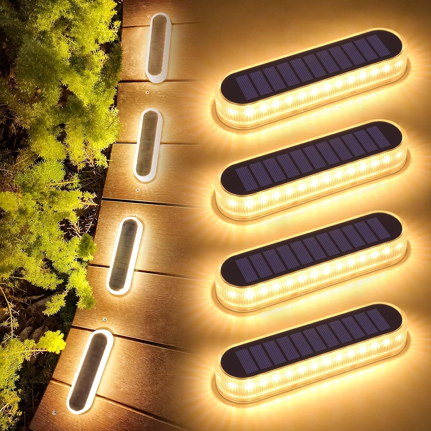 Lacasa Solar Decking Lights, LED Solar Light Outdoor Garden 4 Pack Warm White, IP68 Waterproof Step Ground Dock Light, Dusk to Dawn for Garden Patio Lawn Pathway Driveway Walkway Lighting