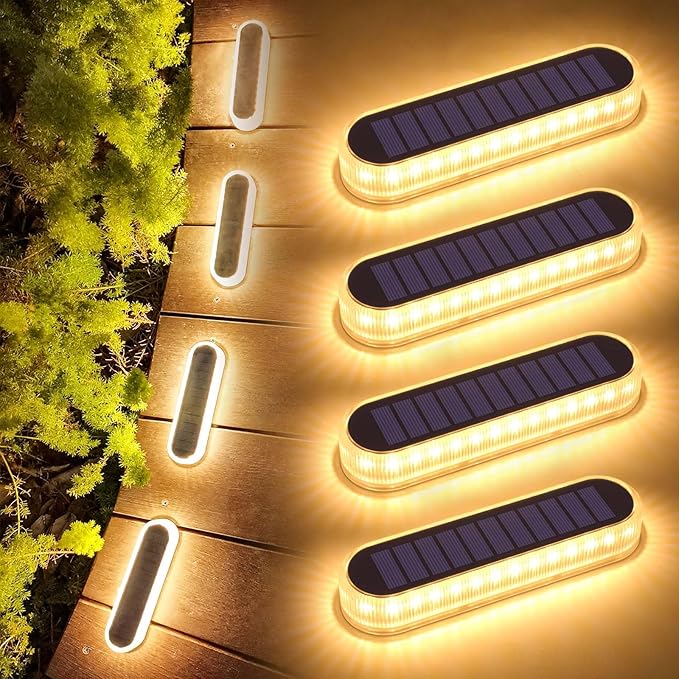 4 Pack Solar Powered Deck Lights - IP68 Waterproof LED Ground Lights with 700mAh Battery for Pathway Driveway