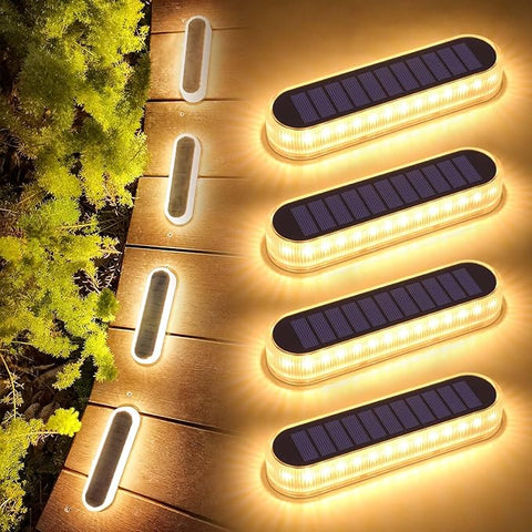 4 Pack Solar Powered Deck Lights - IP68 Waterproof LED Ground Lights with 700mAh Battery for Pathway Driveway