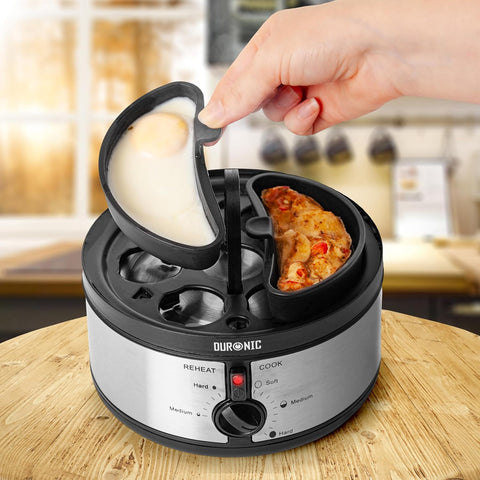 Electric Egg Boiler EB35 BK 7-Egg Steamer & Poacher Machine with Omelette Trays – Black & Stainless Steel