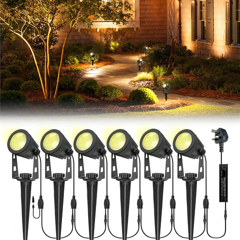 Litake Garden Lights Mains Powered,6 Pack Pathway Lights 21m/68.9ft 3W Extendable LED Spike Lights Outdoor Landscape IP66 Waterproof Spotlights for Lawn Tree Patio Yard Wall (3000K Warm White)