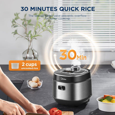 Midea 2L Rice Cooker with 9 Functions – Quick 30 Min Rice – Black