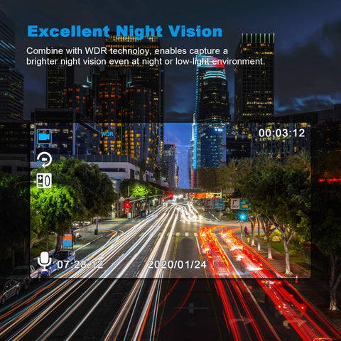 1080P Dual Dash Cam Front and Rear with 32GB SD Card – Black