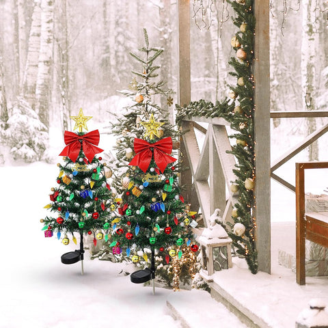 2 Packs Solar Christmas Tree 35.8in Outdoor Prelit Lighted Christmas Tree