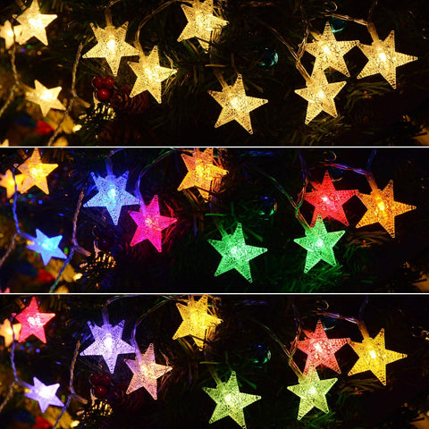 50 LED Star Fairy Lights – Battery Powered Colour Changing, Warm White & Multicoloured String Lights with Remote Control, Timer & IP65 Waterproof Design for Indoor & Outdoor Decorations