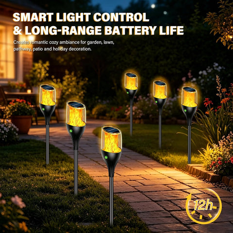 1PCS Solar Flickering Flame Lights, 12 LED Solar Pathway Stake Lights 64CM Tall, IP65 Waterproof for Patio Path Porch Yard Outdoor Garden Garage Deck Stairway Gate