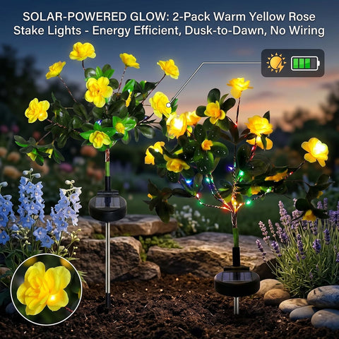 Solar Flowers, 2PCS Solar Flower Lights Outdoor Waterproof, 27.5 inch Garden Lights for Cemetery Pathway Yard