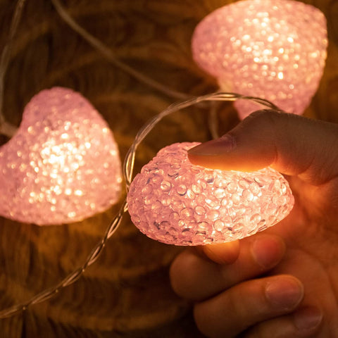 Pink Heart LED Fairy String Lights, 2m Battery Operated with Timer, Warm White Decorative Lighting