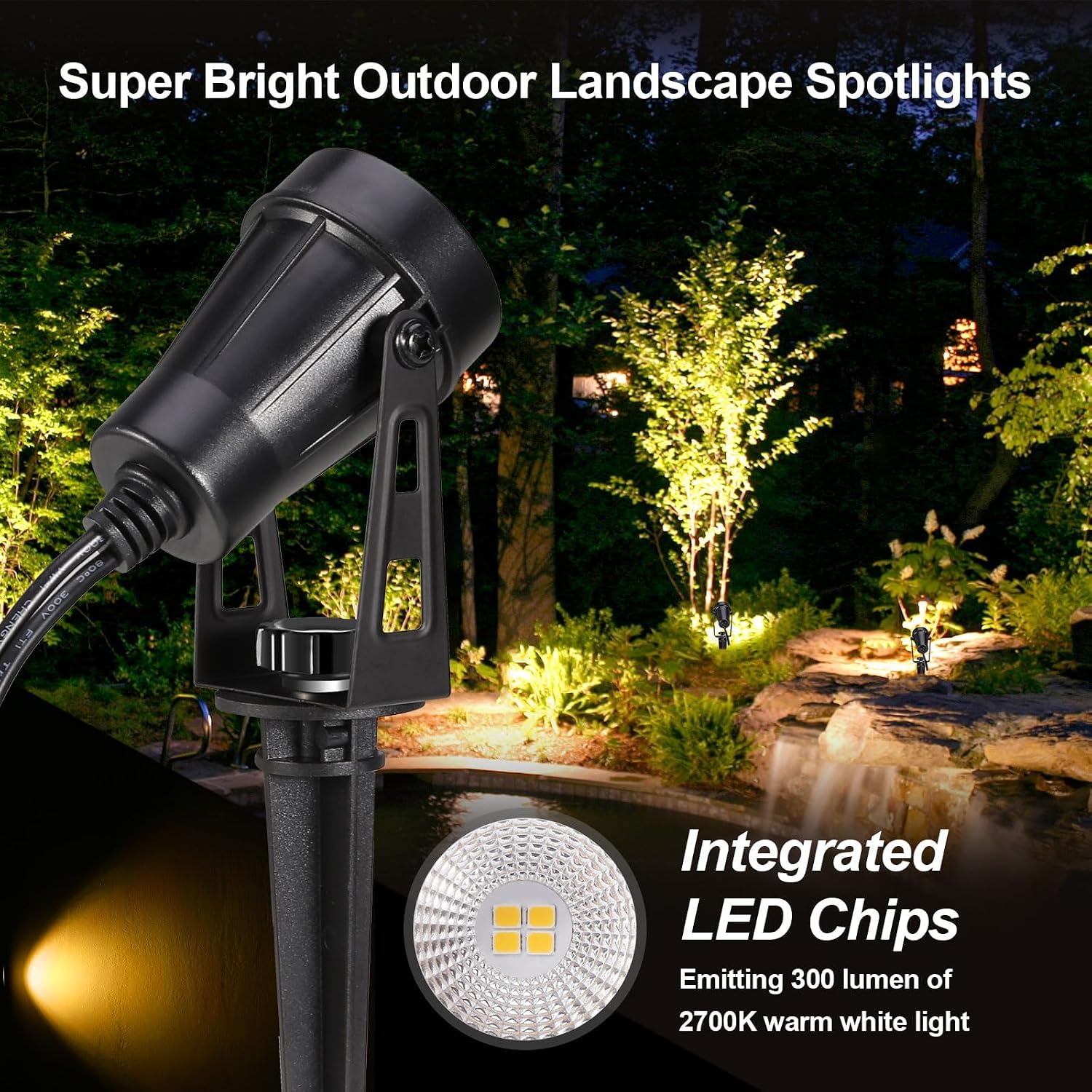 8-1 Garden Spike Lights, 12V Low Voltage LED Garden Spot Lights, 27M Outdoor Spotlights Mains Powered, IP65 Waterproof Plug-in Landscape Lights for Lawn, Pathway, Yard, Patio (Warm White)