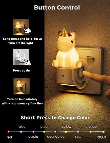 LED Night Light Plug in Wall – 3D Cute Design with Dusk to Dawn Sensor – RGB + Soft White 3000K for Bedroom, Nursery, Hallway