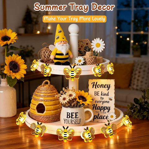 10ft 30 LED Bee String Fairy Lights | Battery Operated Cute Bee Decor Lights for Bedroom, Plants, Patio, Parties & Gifts