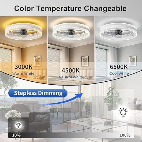 20" Ceiling Fan with Light 4000LM 50cm Remote & App Control Flush Mount 6 Speeds Dimmable Low Profile 3 Colours Reversible