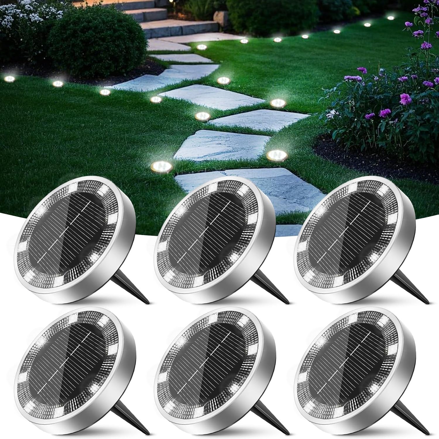 Peasur Solar Ground Lights Outdoor Garden Waterproof, Flat Disk Lights