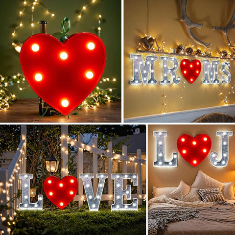 LED Alphabet Light Sign for Women, Birthday Party, Christmas, Valentine's Day, Home Bar, Tabletop Wall-mounted Decorative Light (Heart Shape)