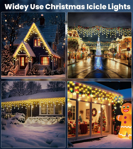 ULIGHTOWN 9M Star Icicle Outdoor Christmas Lights – 180 Warm White LEDs, 8 Modes, Timer & IP44 Water Resistant for Eaves, Windows & Festive Decor - Turn Your Home Into a Little Winter Wonderland