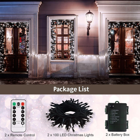 2 Pack Cool White Battery Fairy Lights 5M 50 LED Green Wire with Remote