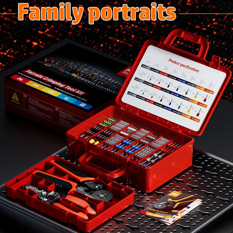 Ferrule Crimping Tool Kit, Square Pliers 0.25-10 mm², 24 Sizes Ferrules & Wire Stripper for Electrical Wiring/DIY Terminals | Self-Adjusting Ratchet Crimper - Copper Ferrule Kit