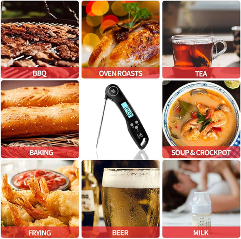 Digital Meat Thermometer Black – Instant Read Food Thermometer with Backlight & Foldable Probe