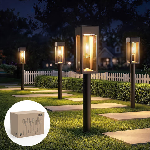 UME 8 Packs Garden Solar Lights, Glass Metal LED Solar Path Lights, 3000K Warm White, Waterproof Solar Lights Outdoor Garden for Yard, Walkway, Patio, Driveway, Lawn