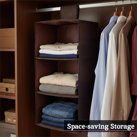 Premier Housewares 3-Section Hanging Garment Organiser, Blue – Lightweight Wardrobe Storage for Shoes, Clothes & Seasonal Essentials