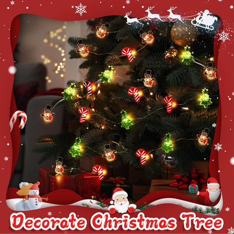 Christmas Tree Snowman & Candy Cane Lights | 3M 30LED Battery Operated Fairy String Lights for Indoor Outdoor Xmas Party Home Decorations