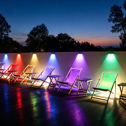 sununiny Solar Fence Lights Outdoor,3 Lens Solar Lights Outdoor Garden IP65 Waterproof 9 Colors 11 Lighting Modes,Outside Wall Light for Garage,Backyard/Railing/Patio/Pool,4 Pack [Energy Class A+++]