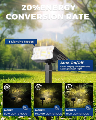 HGGH - Solar Lights Outdoor Waterproof IP67 60 LED 3 Lighting Modes Solar Lights Outdoor for Patio Garden Pathway Landscape Auto On/Off, Function 2