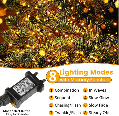 Marketo 20M 200 LED Christmas Tree Lights – Warm White Christmas String Lights with 8 Lighting Modes & Memory Function for Trees, Weddings, Parties & Home Décor