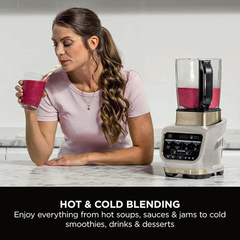 Hot & Cold Blender & Soup Maker – 10 Auto-iQ Programs, 1.7L Glass Jug, Built-In Heating Element, 1000W – Stone Gold