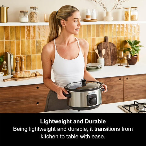 3.5L Stainless Steel Slow Cooker with 3 Heat Settings, Removable Ceramic Pot, Dishwasher Safe, Energy Efficient
