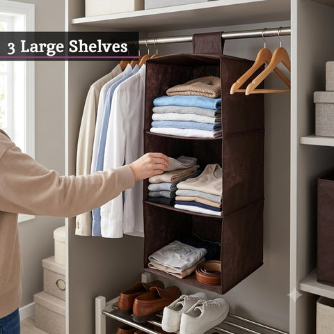 Premier Housewares 3-Section Hanging Garment Organiser, Blue – Lightweight Wardrobe Storage for Shoes, Clothes & Seasonal Essentials