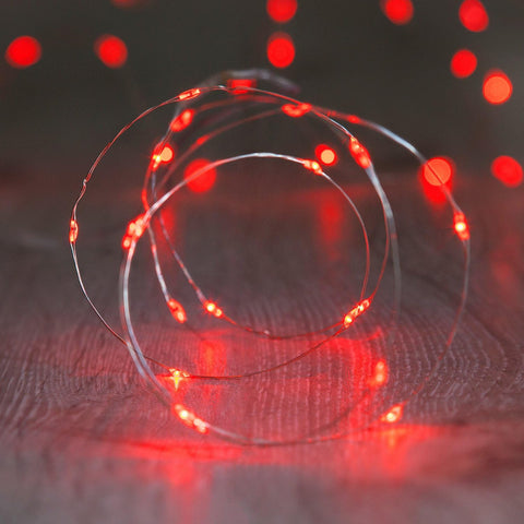 Battery Operated Micro Fairy Lights with 20 Red LEDs on Silver Wire for Indoor Decoration