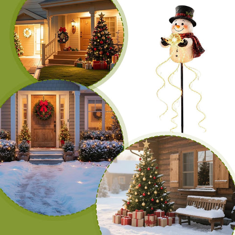 Solar Stake Lights, Snowman Pathway Lamp, Christmas Flowing Snowflake Decor
