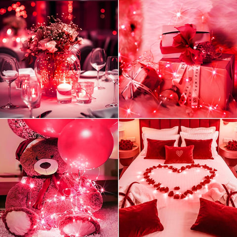 12 Pack Battery Operated Red Fairy Lights 2M with 20 LEDs, Waterproof Mini String Lights with 3 Lighting Modes
