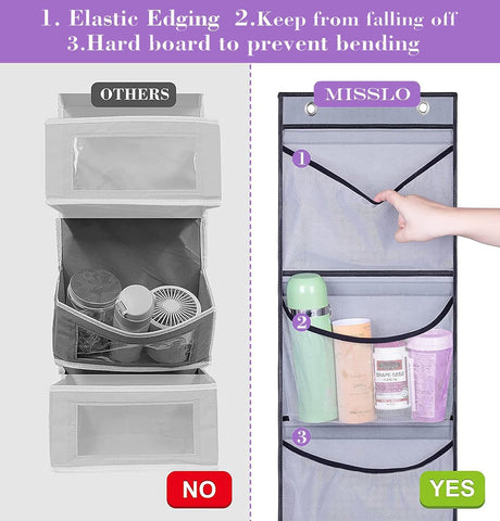 MISSLO 2 Pack Over Door Hanging Organiser with 5 Mesh Pockets Each, Grey – Space-Saving Bathroom, Bedroom & Wardrobe Storage