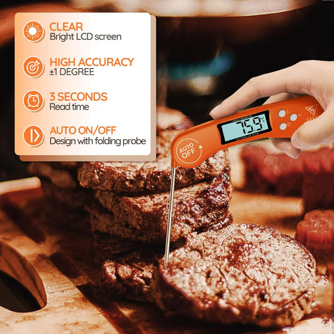 Instant Read Food Thermometer with Backlight LCD – Orange