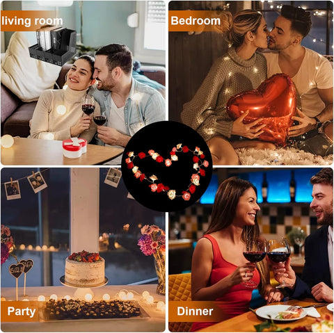 Rose Flower String Lights 3M with 20 LEDs – Battery Powered Fairy Lights for Romantic Decor