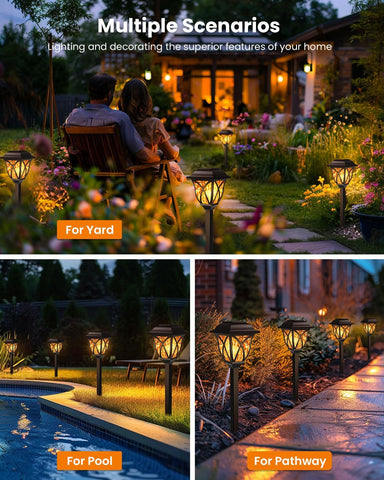 GIGALUMI Solar Lights Outdoor Garden, 6 Pack LED Garden Solar Lights Waterproof, Solar Powered Pathway Light for Yard, Patio, Landscape, Walkway, Path (Flickering Flame)