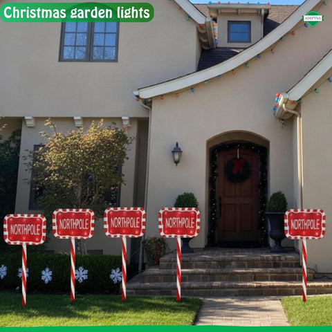 ADEPTNA 5-Piece Pathway Lights – Candy Cane Christmas Decorations Lights | 60 LED Outdoor Pathway Lights with Timer, 8 Modes - Battery Powered Garden Outdoor & Driveway Décor (Northpole)
