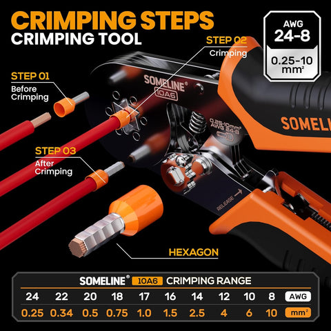Someline Hexagonal Crimp Tool Kit With 1505 Ferrules 0.25–10Mm² Ratchet Ferrule Crimping Pliers Set Professional Wire Connector Tool Kit