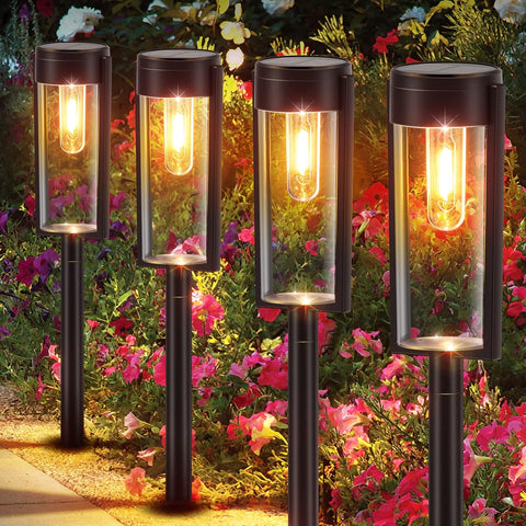 LETMY 4 Pack Solar Lights Outdoor Garden with Warm White Tungsten Filament