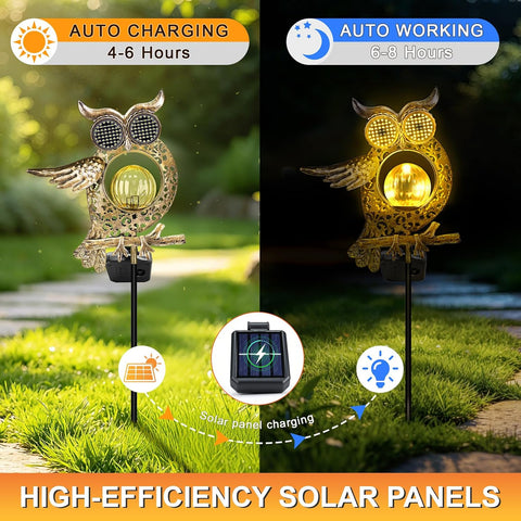 Solar Lights Outdoor Garden Waterproof Owl Garden Ornaments, Dynamic Eye Lighting, 2 LED Lighting Modes, with Metal Stake, for Yard, Patio, Pathway Decor, Garden Gifts for Women, Halloween Gifts
