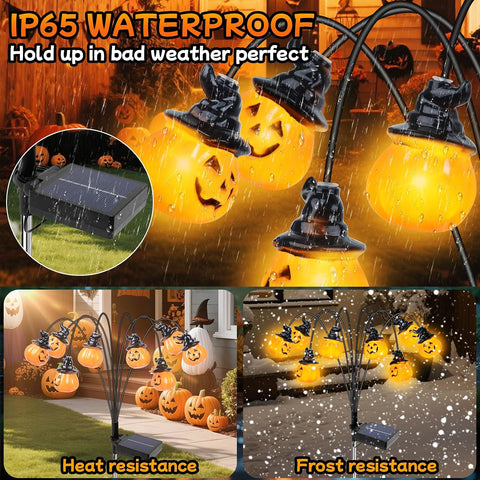 Qoosea Halloween Solar Lights Outdoor 2 Pack Pumpkin Lights, IP65 Waterproof 8 Modes Halloween Garden Ornaments, LED Solar Garden Lamp Festival Decor, Perfect for Pathway Yard Patio Backyard Cemetery